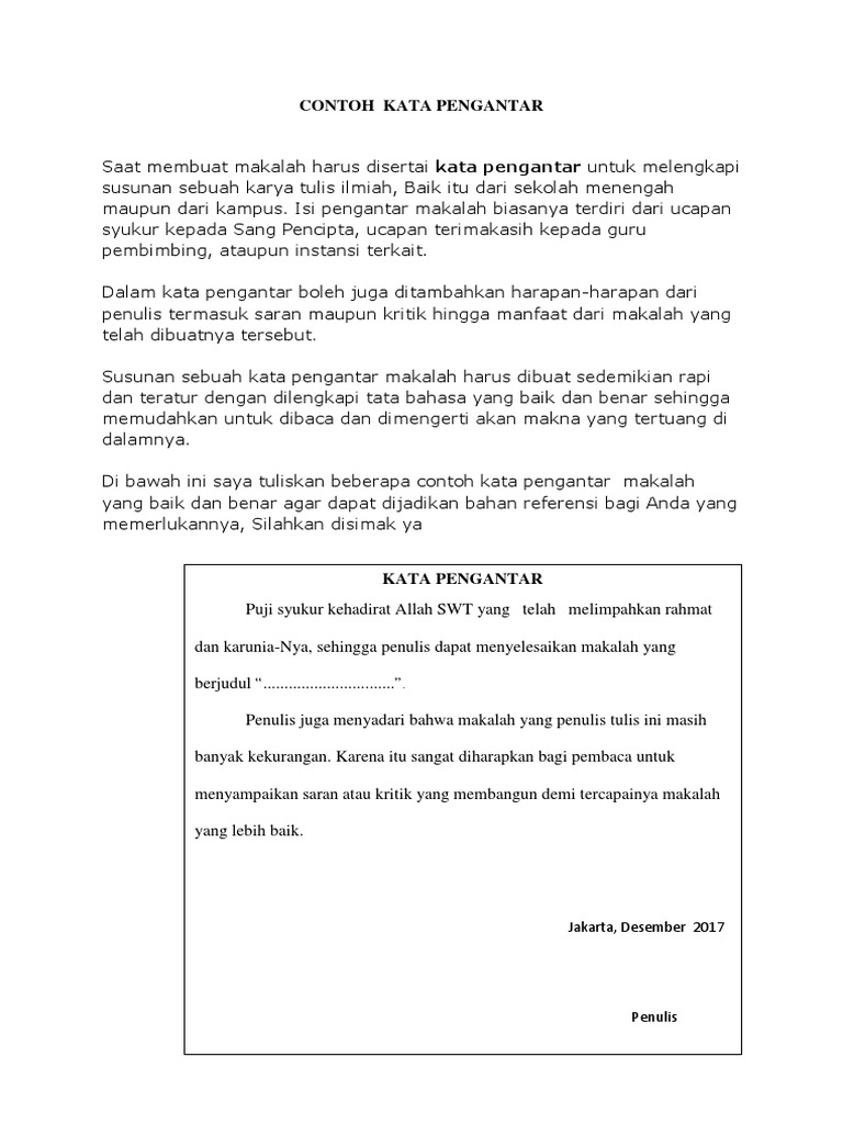 Contoh Kata Pengantar Yang Baik Dan Benar Contoh Resource