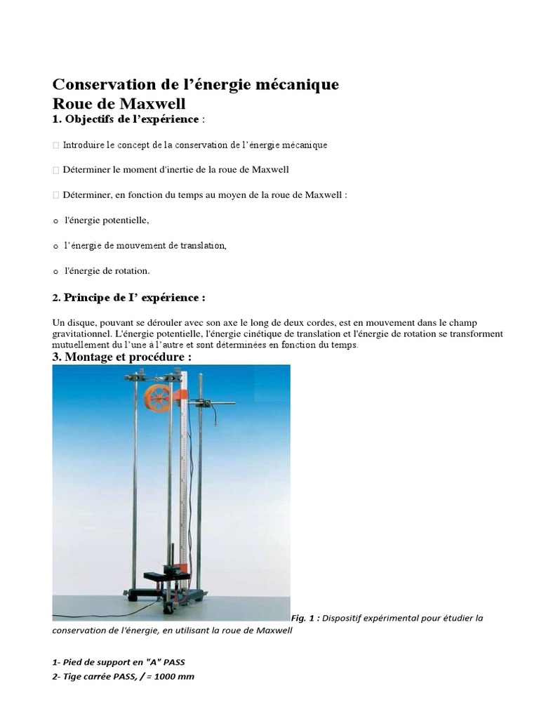 PDF) Compte Rendu Conservation de l'énergie mécanique Roue de Maxwell, TP