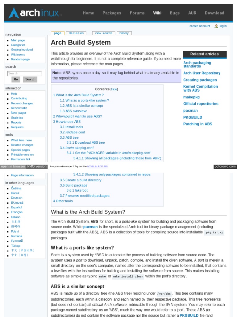 Arch Build System Home Packages Forums Bugs AUR Download PDF