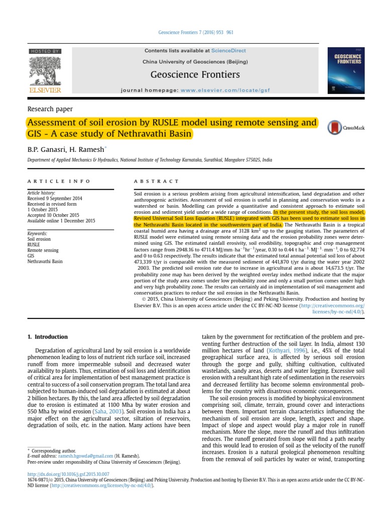 Soil Erosion Assessment in Nethravathi Basin | PDF | Erosion | Surface ...