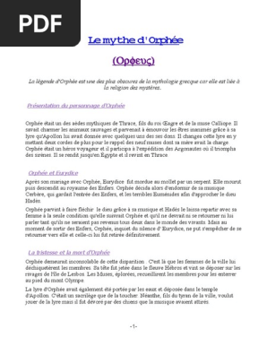 Le Mythe D Orphee Orphee Enfer