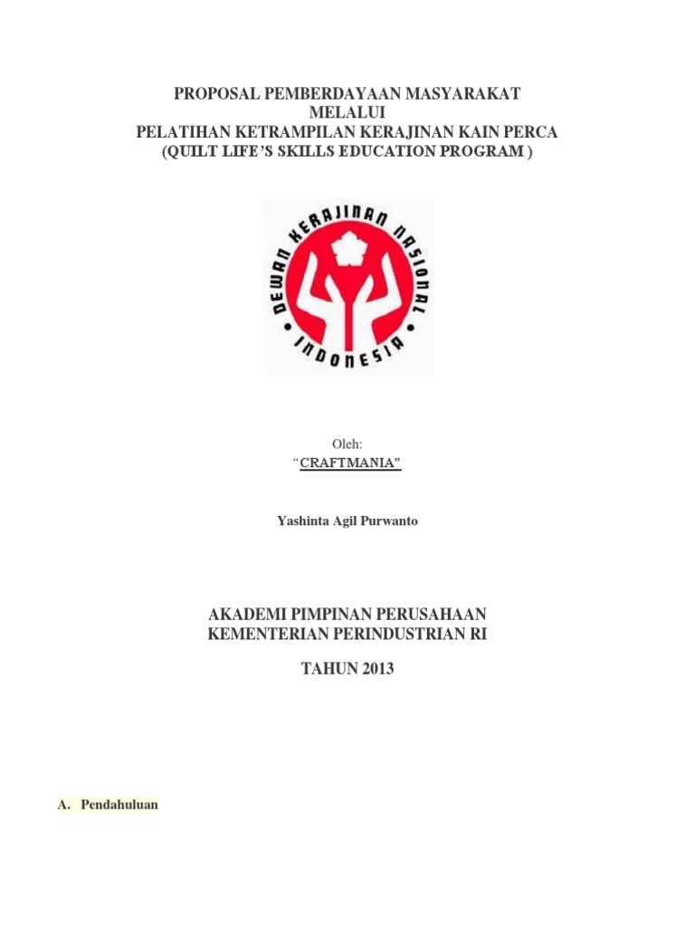 Proposal Pelatihan Kerajinan Kain Perca | PDF | Ilmu Sosial