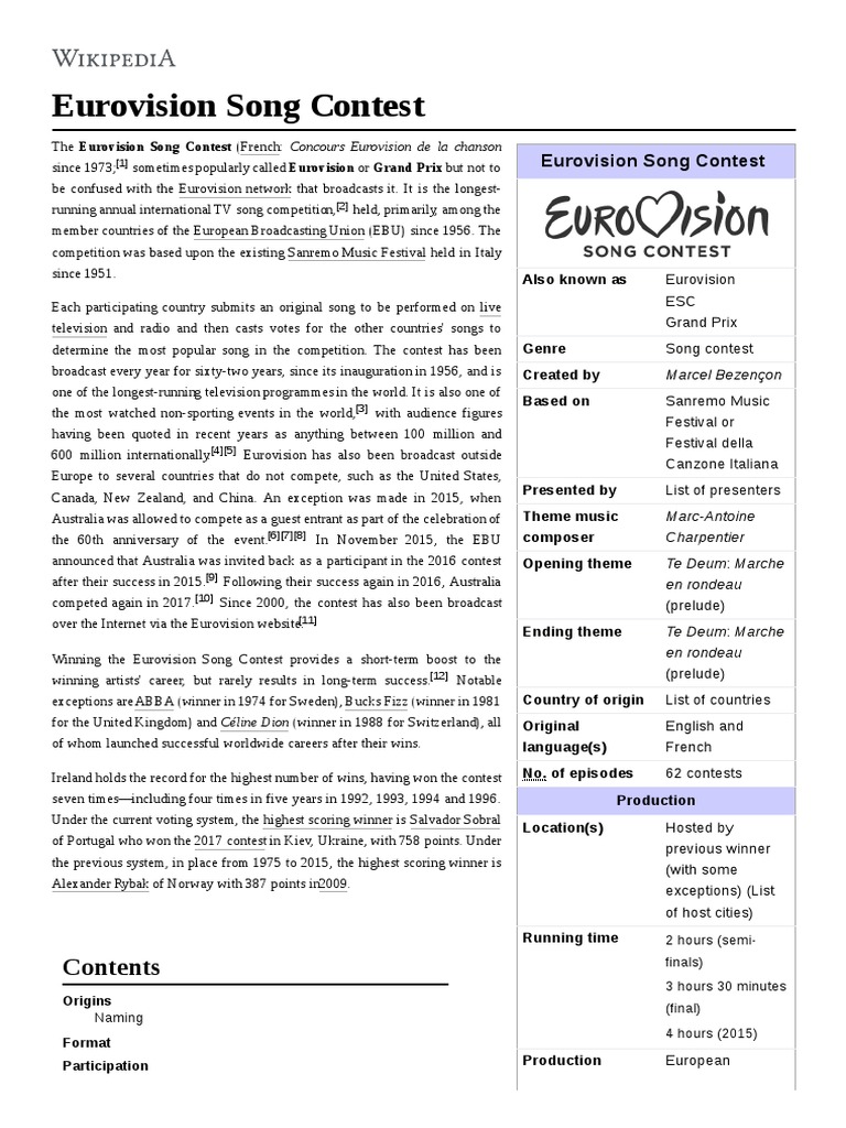 Eurovision Song Contest Info | PDF | Entertainment | European Music