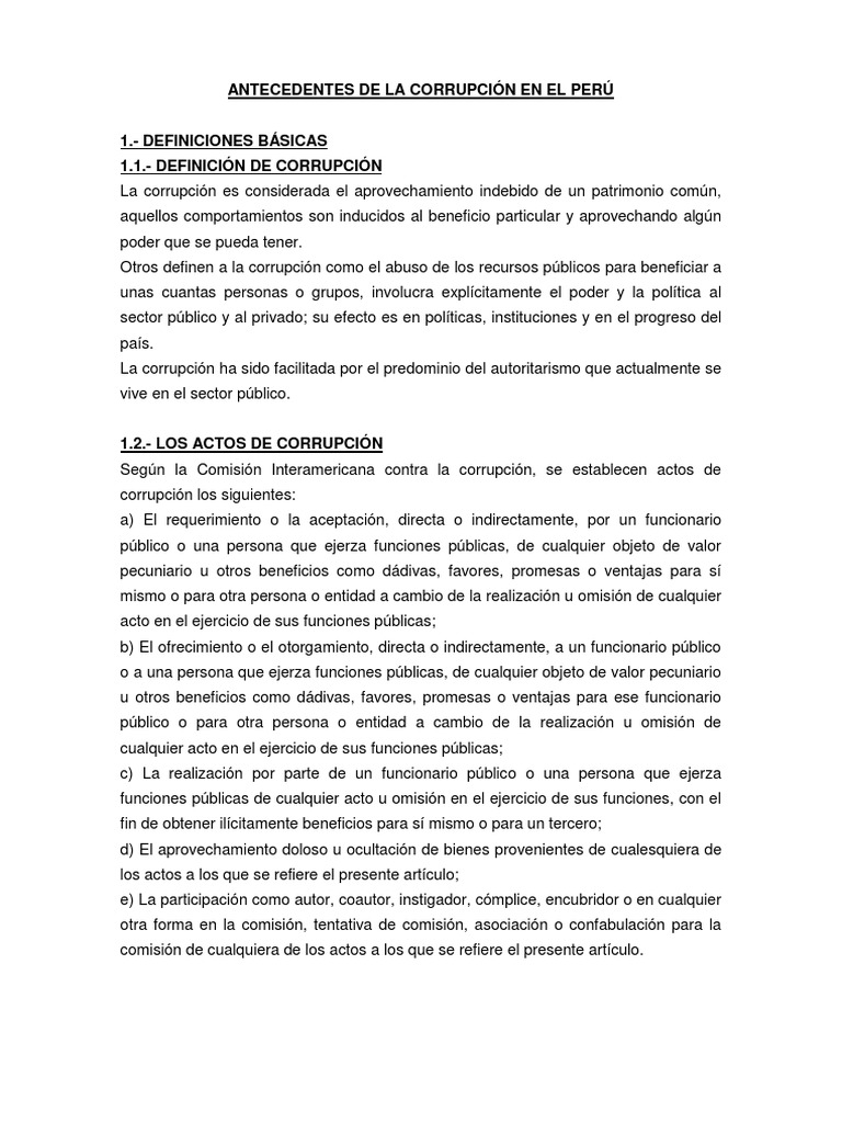 Antecedentes de La Corrupcion Corrupción política Perú