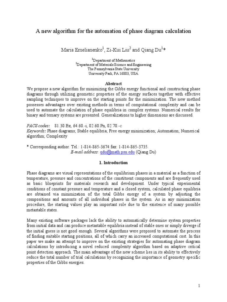 A New Algorithm For The Automation of Phase Diagram Calculation | PDF ...