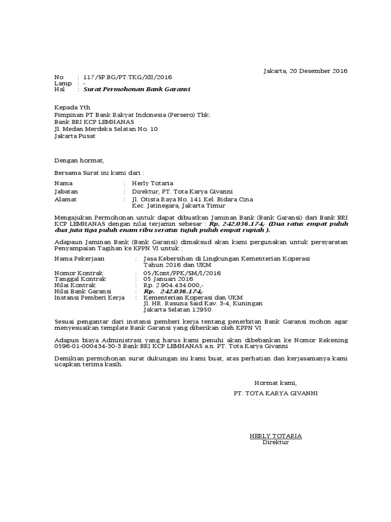 Permohonan Bank Garansi Bri