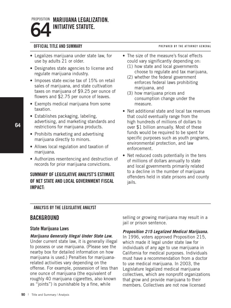 Proposition 64: California Marijuana Legalization | PDF | Cannabis ...