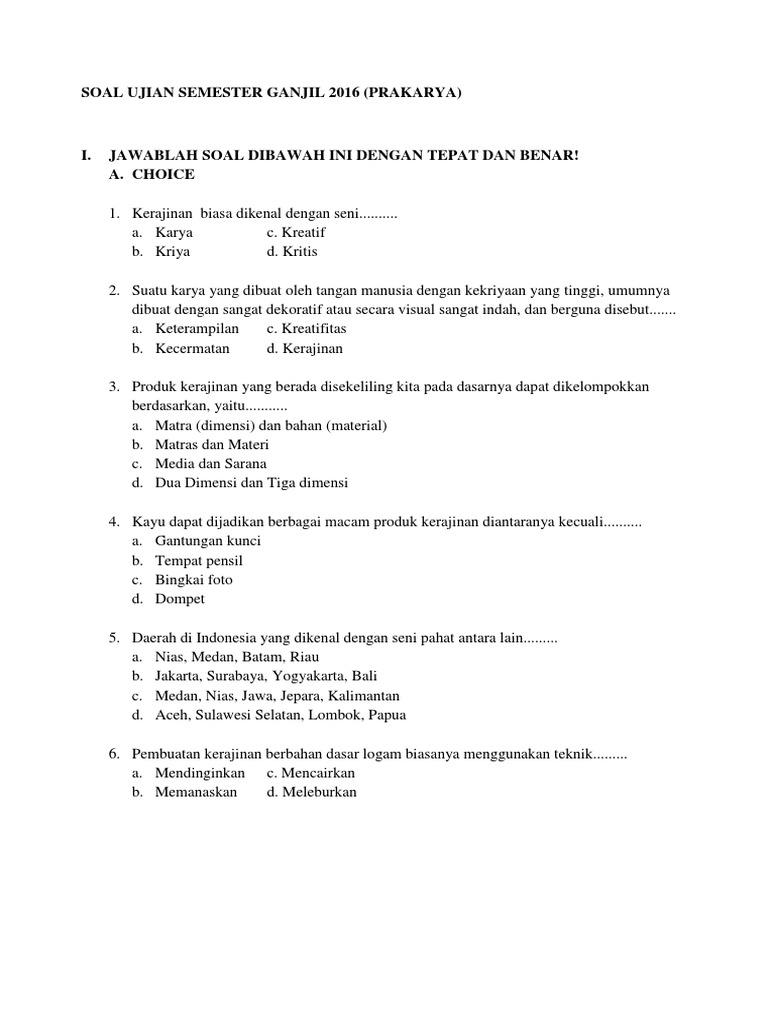 Soal Ujian Semester Ganjil Prakarya2021 Docx