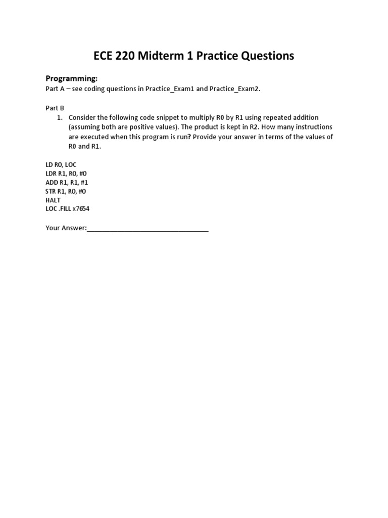 ECE 220 Midterm 1 Practice Questions | PDF