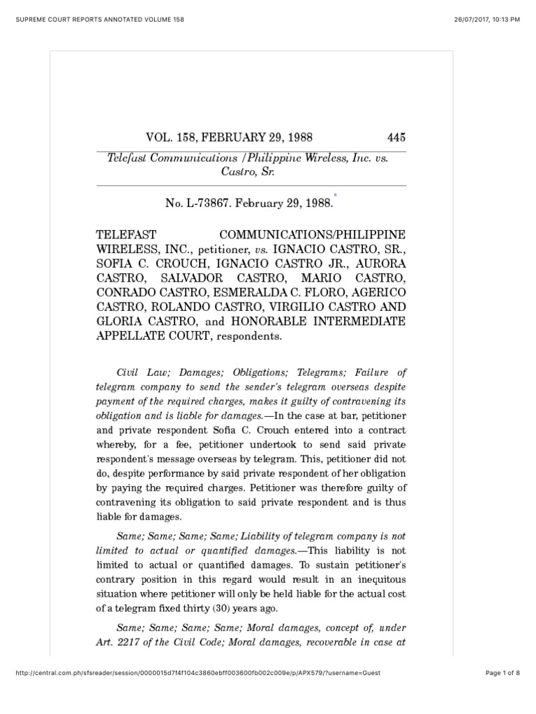 19 Telefast Communications vs. Castro, Sr. | PDF | Damages | Punitive ...
