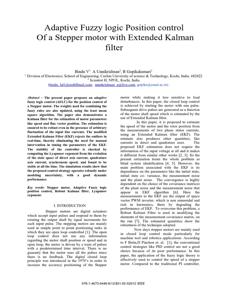 Adaptive Fuzzy Control for Stepper Motors | PDF | Kalman Filter ...
