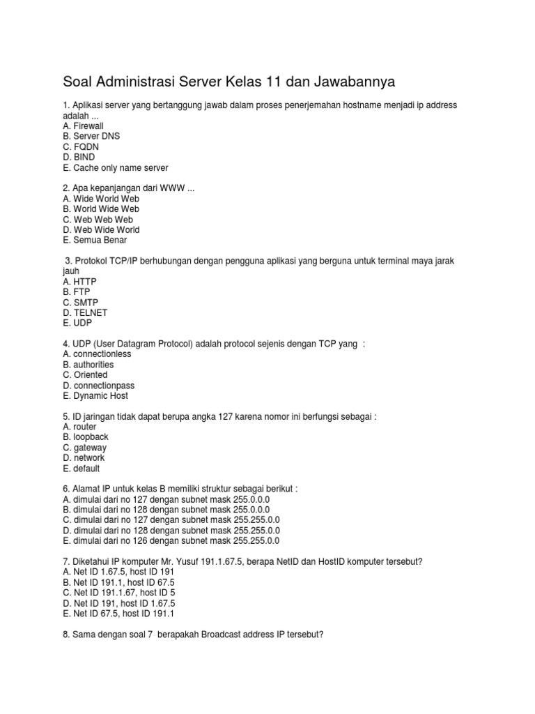 17++ Contoh soal administrasi server dan pembahasannya materi tkj kelaas 11 info