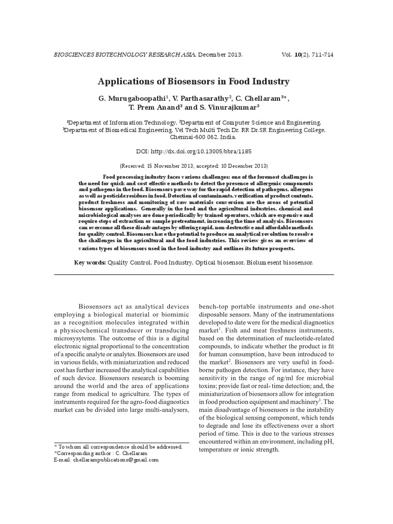 Biosensors for Food Safety and Quality | PDF | Biosensor | Biology