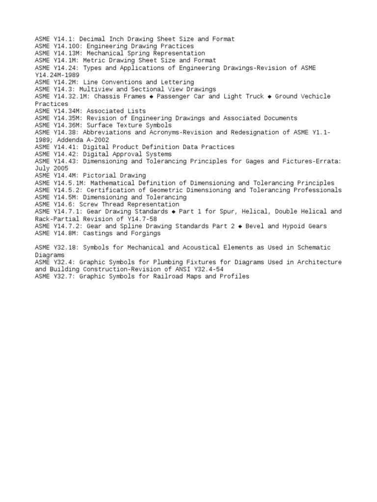 ASME Y Series List | PDF | Gear | Engineering
