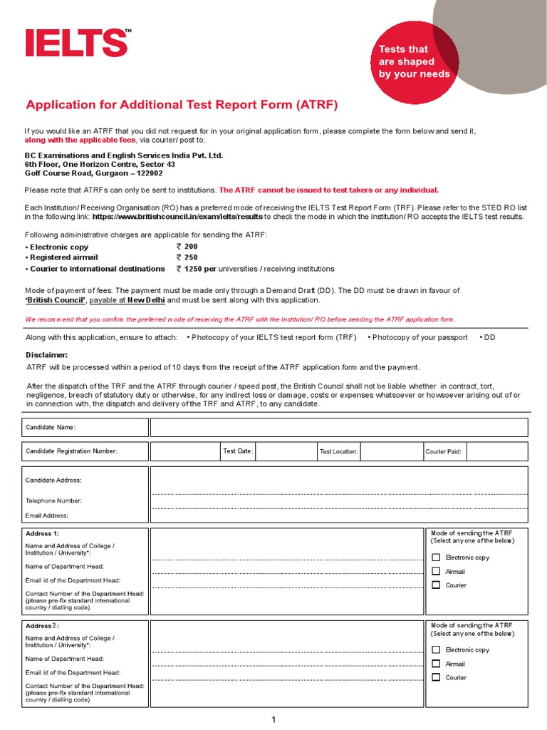 Additional Test Report Form | International English Language Testing ...