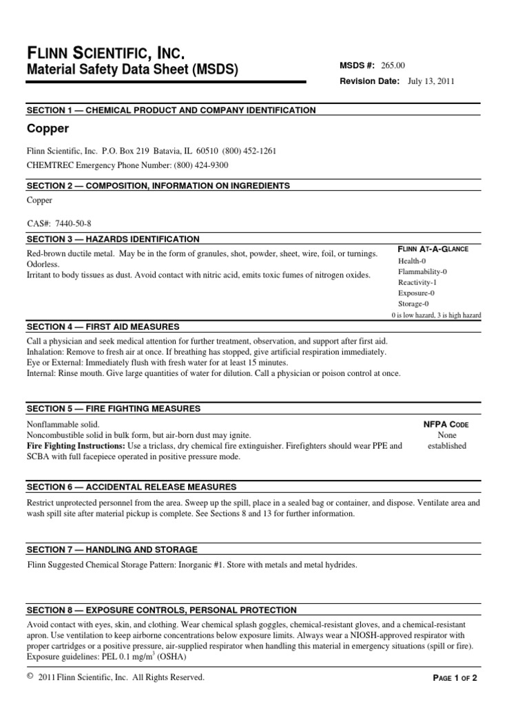 Cu MSDS Materials Chemical Substances