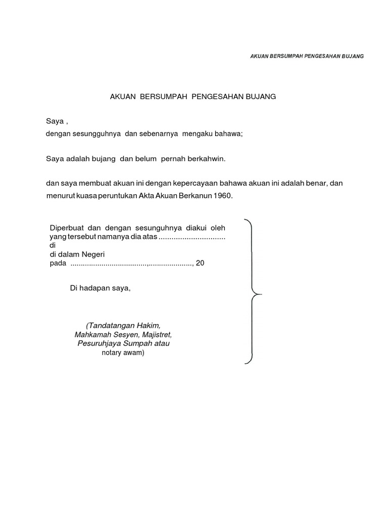 Lampiran Akuan Sah Bujang Pdf