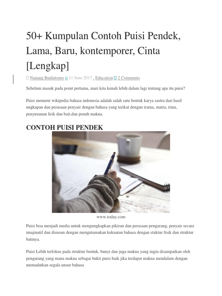 50 Kumpulan Contoh Puisi Pendek Lama Baru Kontemporer Cinta