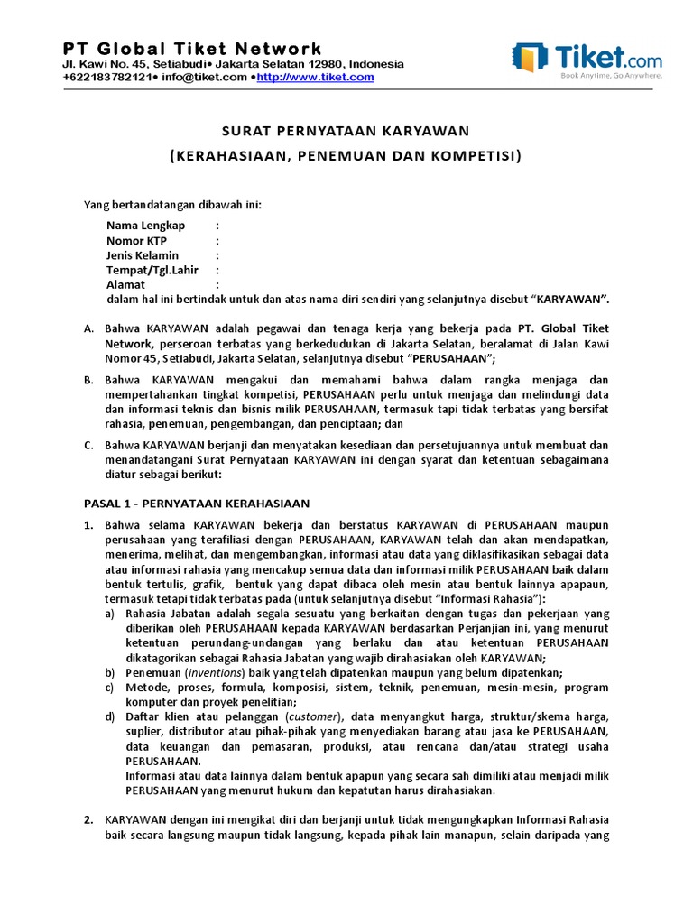 Surat Pernyataan Karyawan