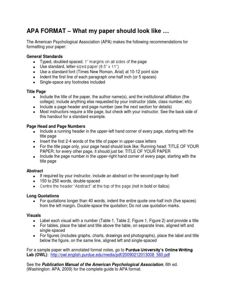 Apa Format - What My Paper Should Look Like : General Standards ...
