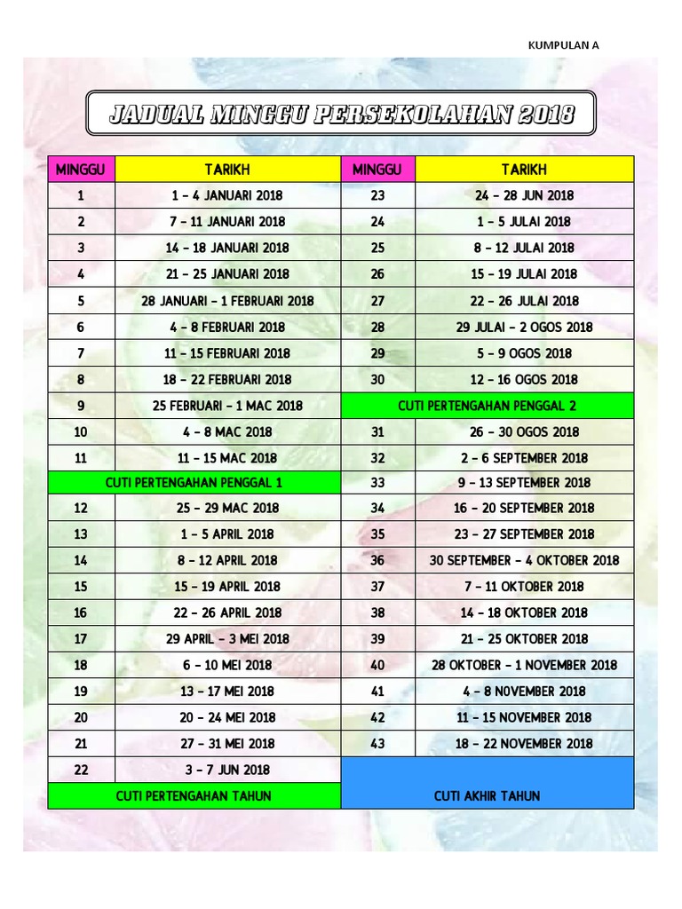 Jadual Minggu Persekolahan Kumpulan A | PDF
