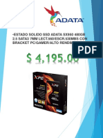 Estado Solido SSD Adata Sx950 480Gb: 2.5 SATA3 7MM LECT.560/ESCR.530MBS CON Bracket Pc/Gamer/Alto Rendimiento