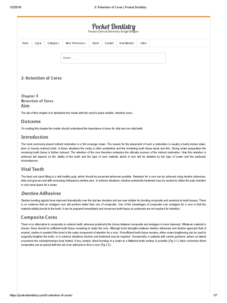Core Retention Techniques in Dentistry | PDF | Tooth | Dental Composite