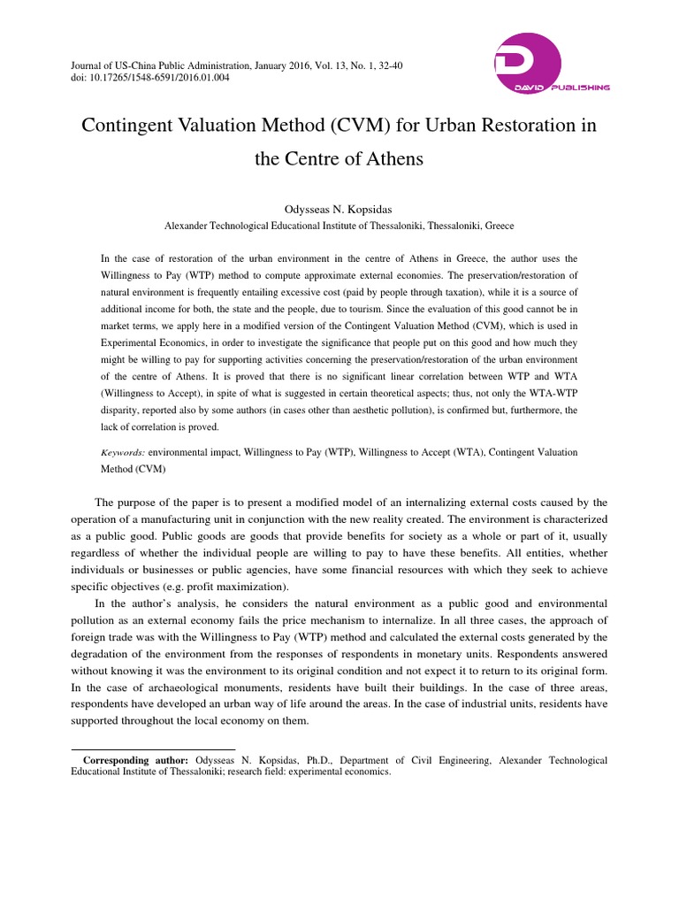 Contingent Valuation Method (CVM) For Urban Restoration | PDF ...
