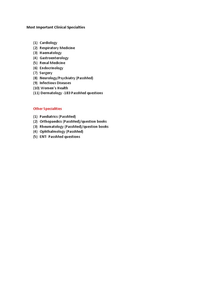 List of clinical specialties pdf