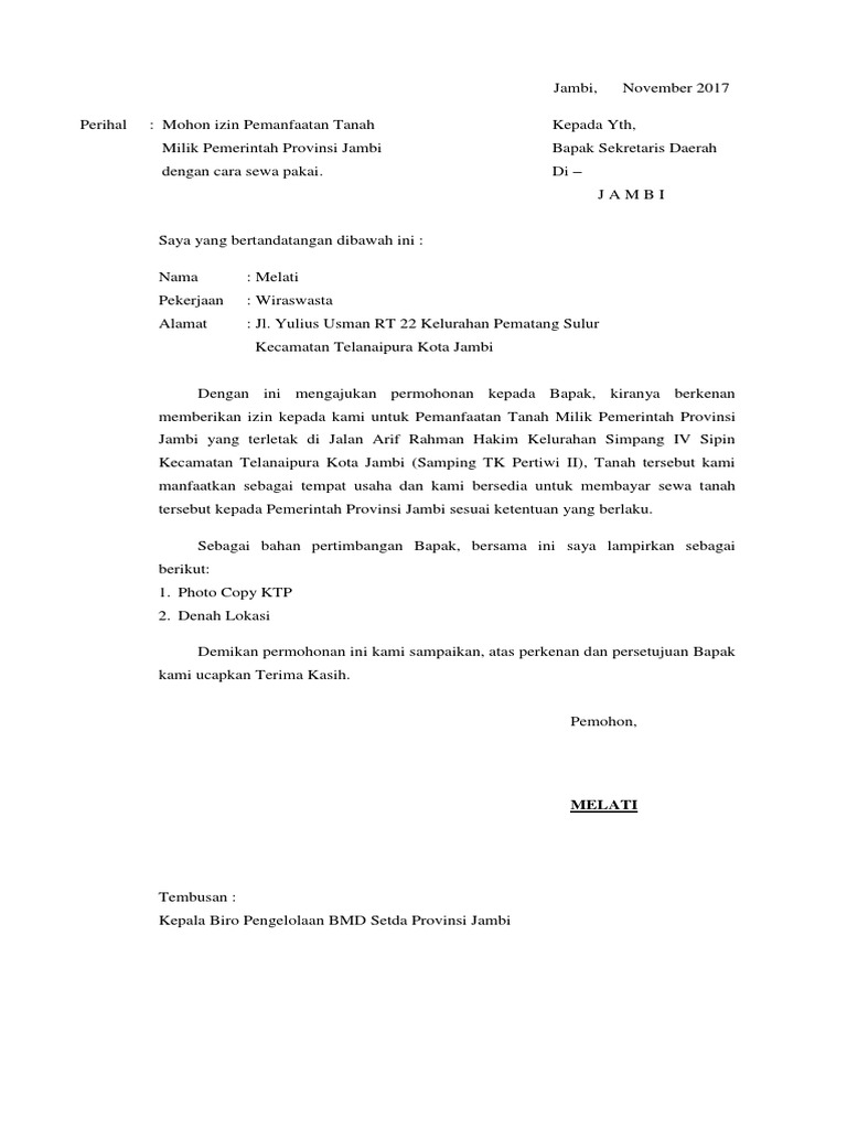 Surat Permohonan Izin Pemanfaatan Tanah PemProv  PDF