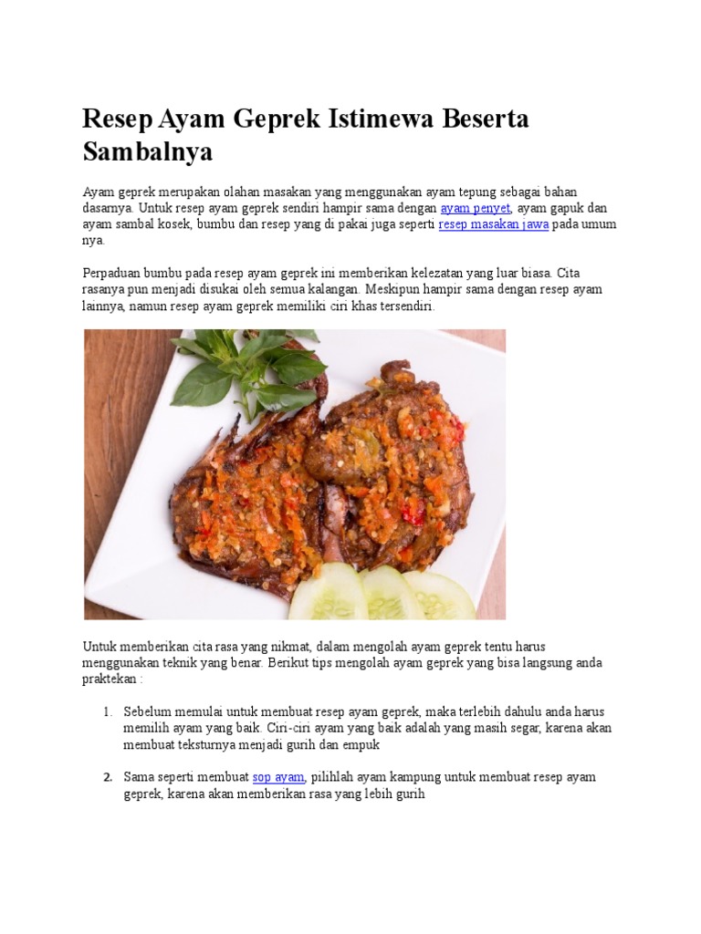  Resep  Ayam  Geprek  Istimewa Beserta Sambalnya