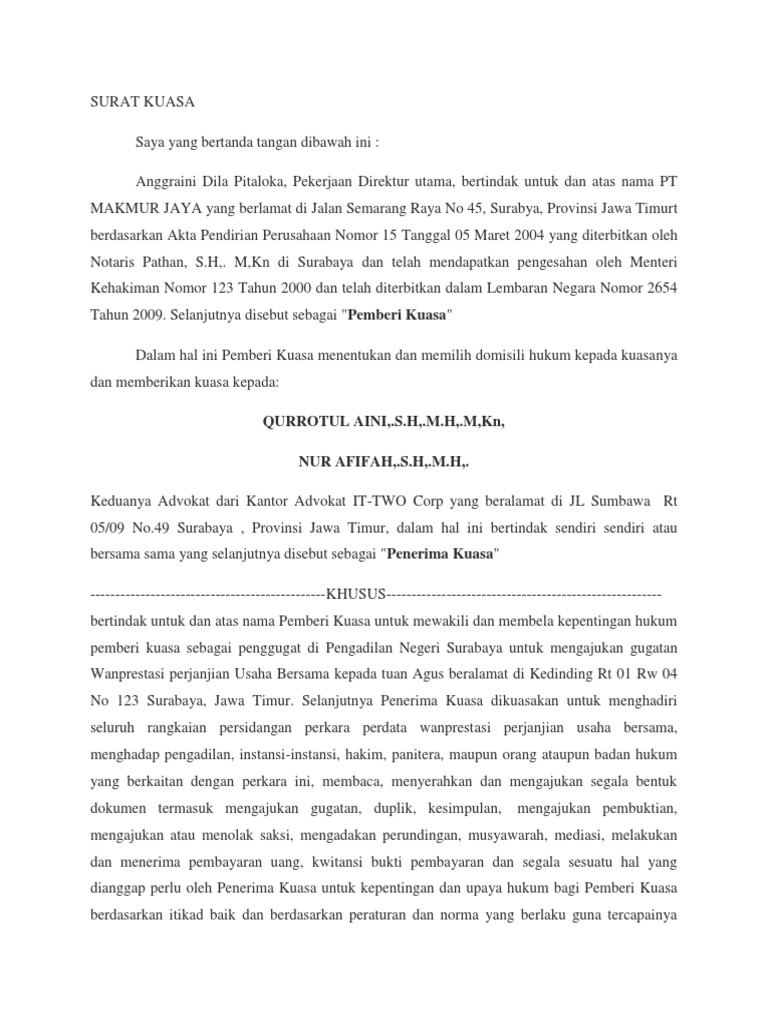 Surat Kuasa Badan Hukum