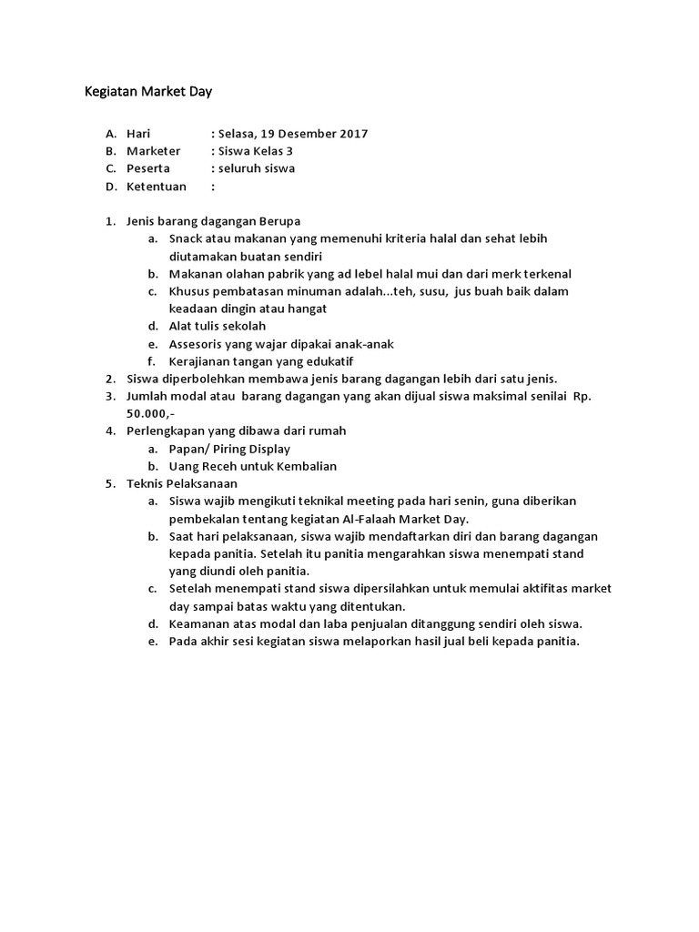 Kegiatan Market Day Pdf