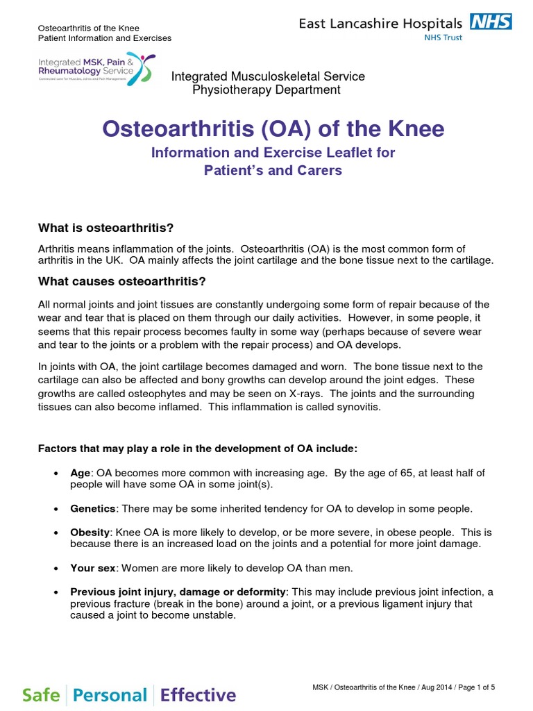 Osteoarthritis of the Knee Patient Information and Exercises PHYSIO 001.pdf Osteoarthritis