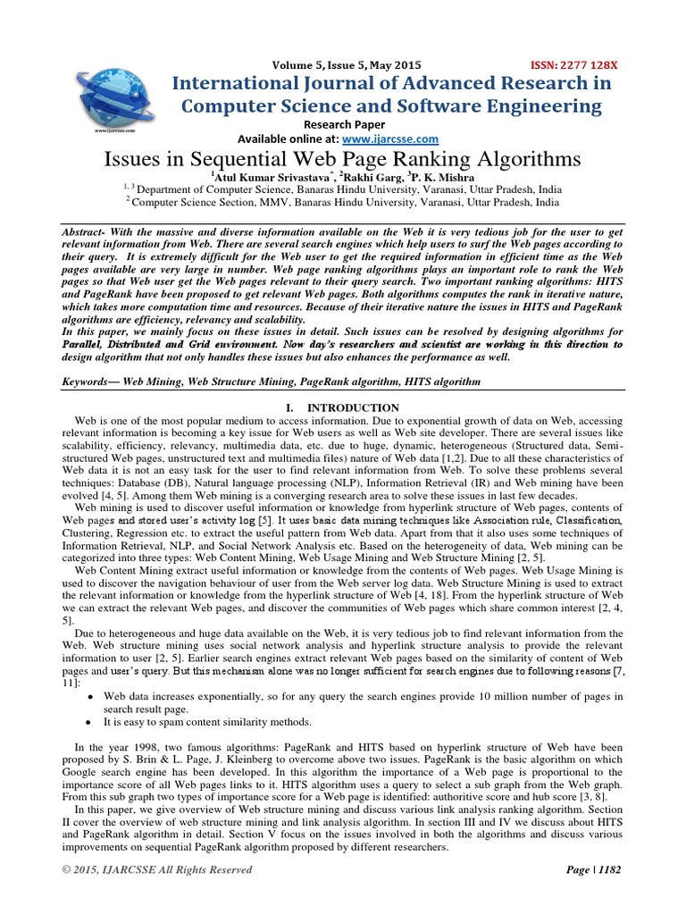 Issues in Sequential Web Page Ranking Algorithms | PDF | World Wide Web ...
