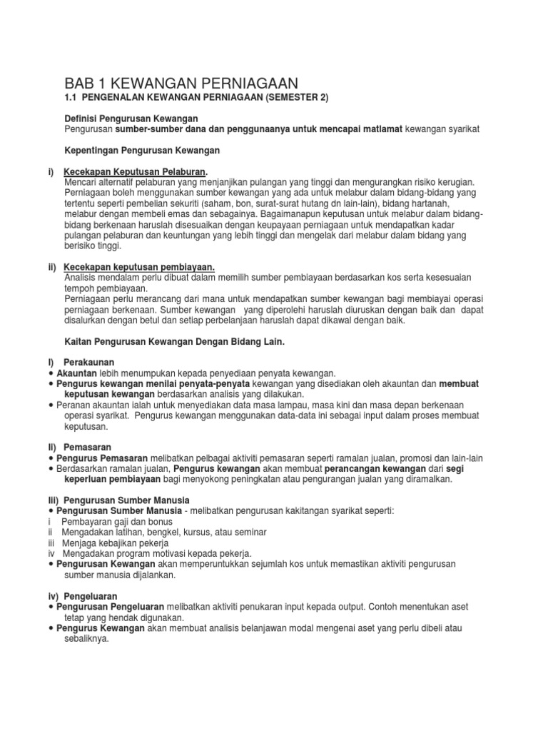 Bab 1 Kewangan Perniagaan