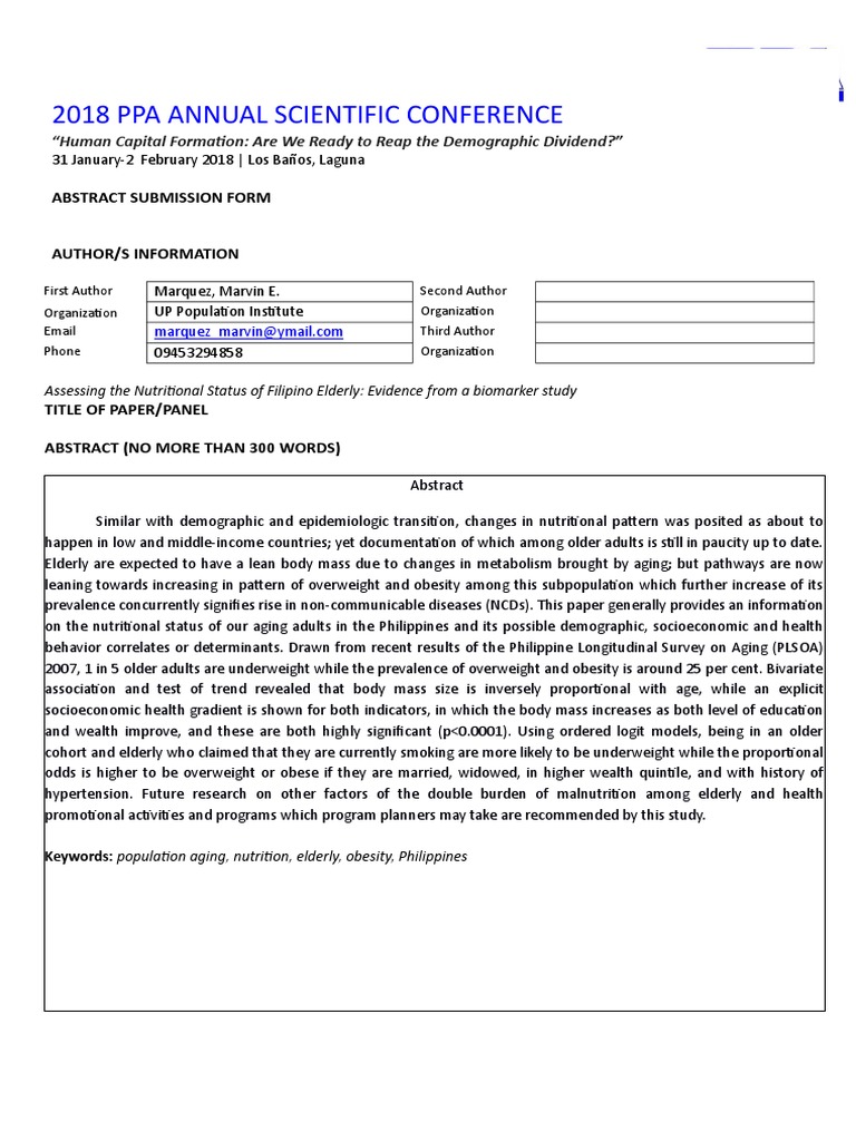 Abstract Submission Form 2018 PPA Conference Demography Obesity