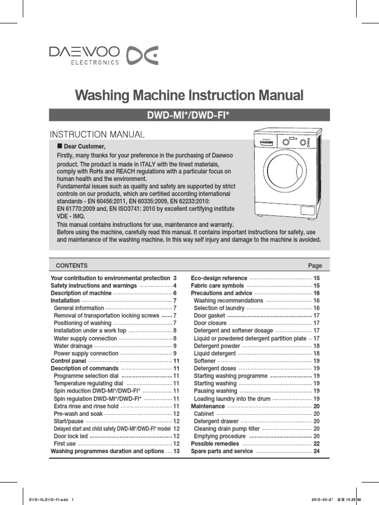 Manual Dwdmifi Washing Machine Ac Power Plugs And Sockets