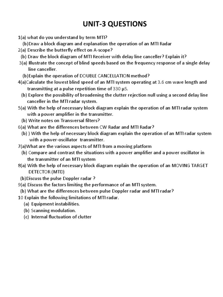 Radar Engineering and Navigational Aids Question Bank UNIT 3 PDF