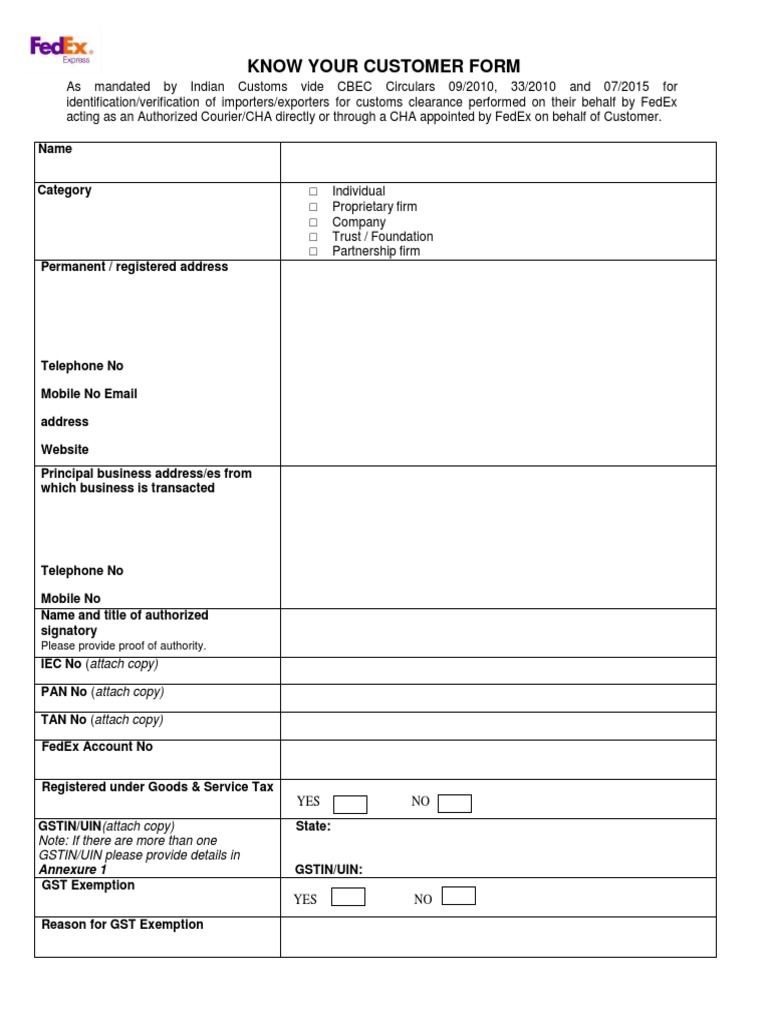 FedEx KYC Form for Customs Clearance | PDF | Identity Document ...