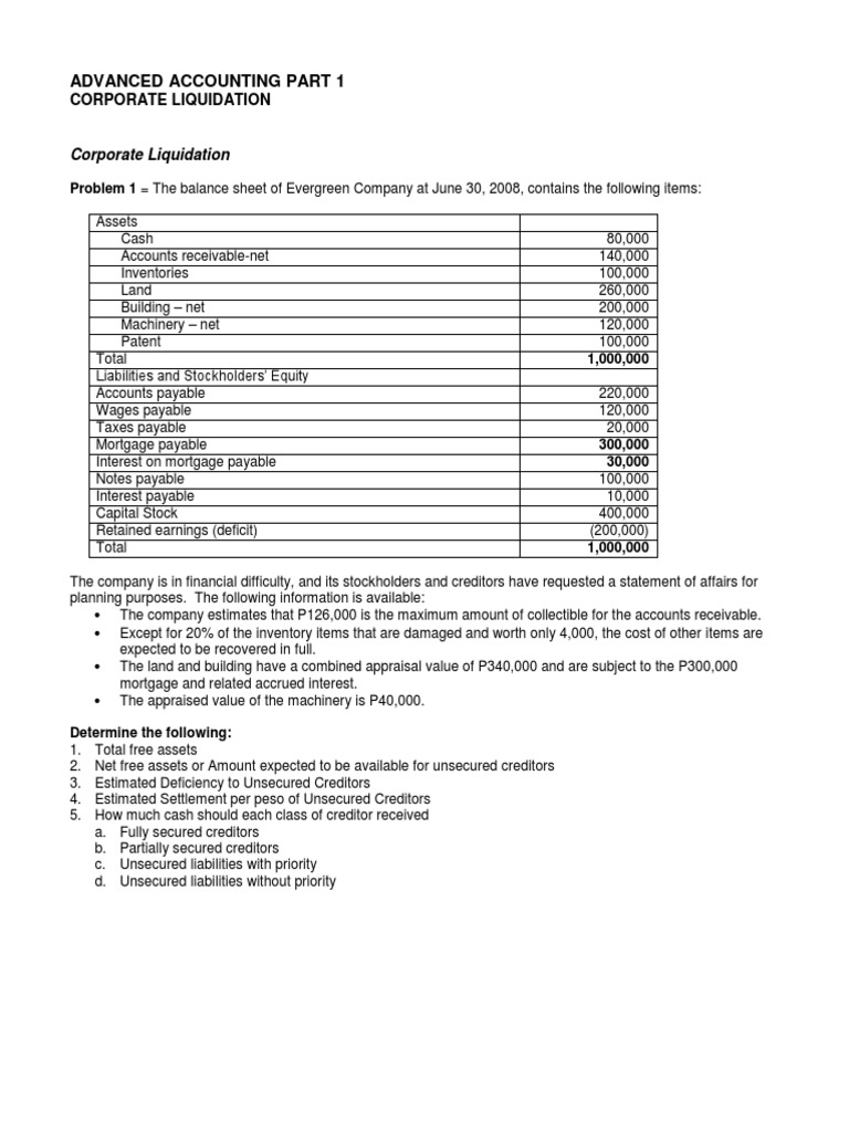 Corporate Liquidation PDF Debits And Credits Book Value