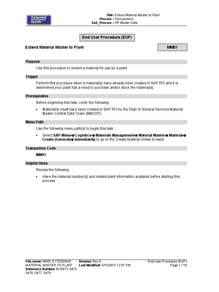 Extend Material Master to Plant in SAP | PDF | Procurement | Icon  (Computing)