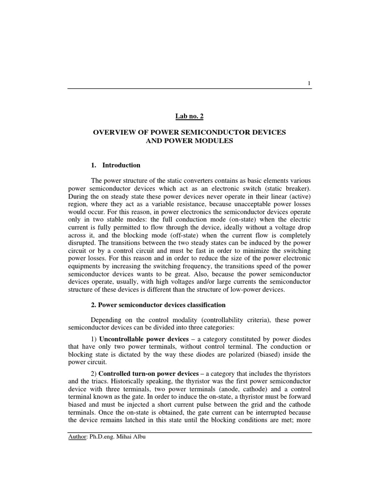 Overview of Power Semiconductor Devices and Power Modules: Lab No. 2