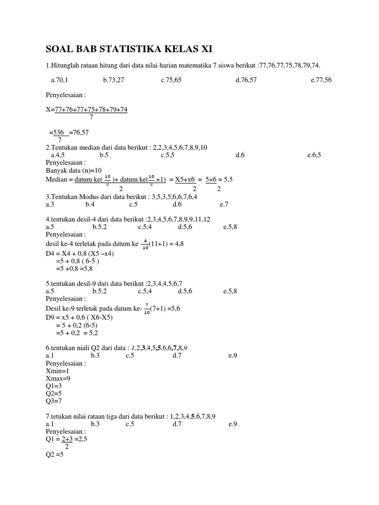 Kumpulan Dan Pembahasan Soal Statistika Kelas Xi