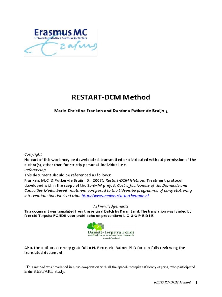 Restart Dcm Method English Stuttering Psychotherapy