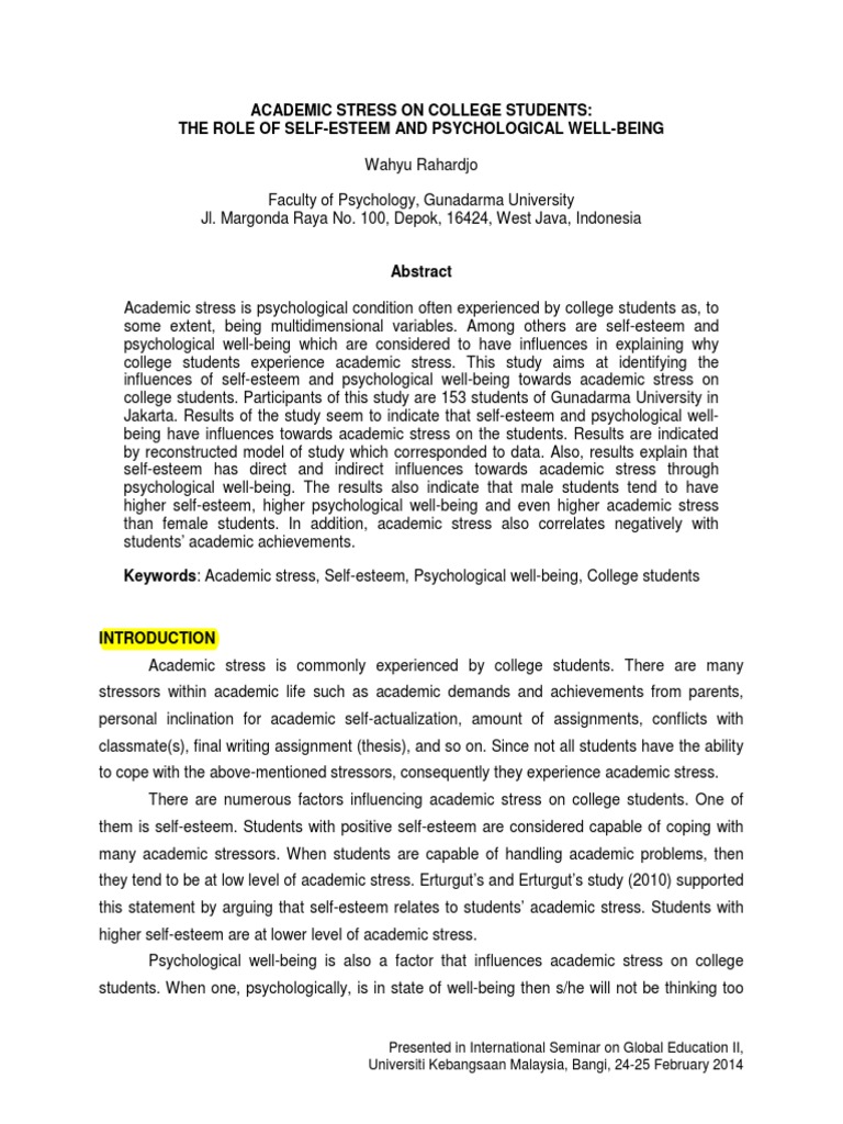 Academic Stress On College Students The | PDF | Self Esteem ...