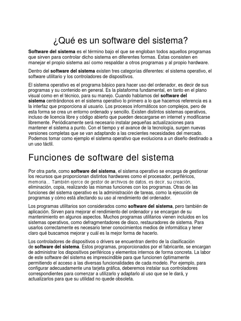 Qué Es Un Software Del Sistema | PDF | Sistema operativo | Software
