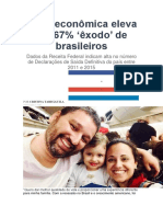 Crise econômica eleva em 67% êxodo de brasileiros 