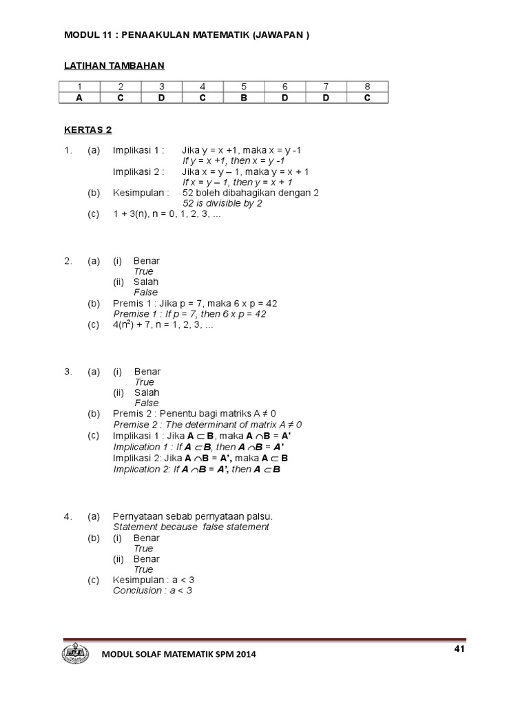 Jawapan Modul 11 Matematik SPM | PDF