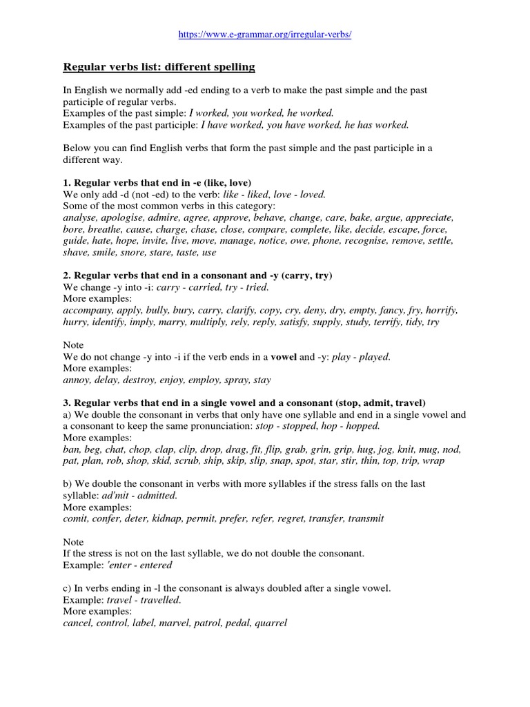 Regular Verb Spelling Rules Explained | PDF | Career & Growth ...